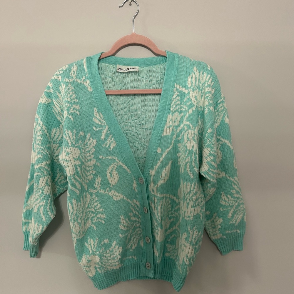 Floral Patterned Blue Sweater